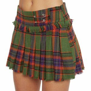 Danielle Guizio Pleated Safety Pin Skirt in Burnt Orange Plaid